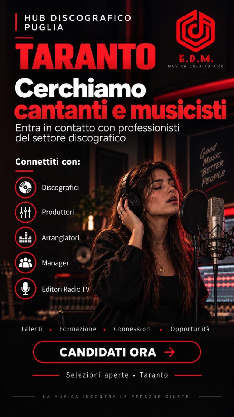 A TARANTO NASCE L’HUB DISCOGRAFICO PUGLIA, IL PRIMO CENTRO PER ARTISTI EMERGENTI